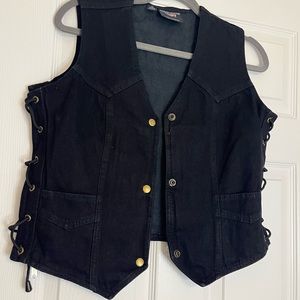 Ladies Black Denim‎ Biker Motorcycle Vest  Side Laces Allstate concealed carry